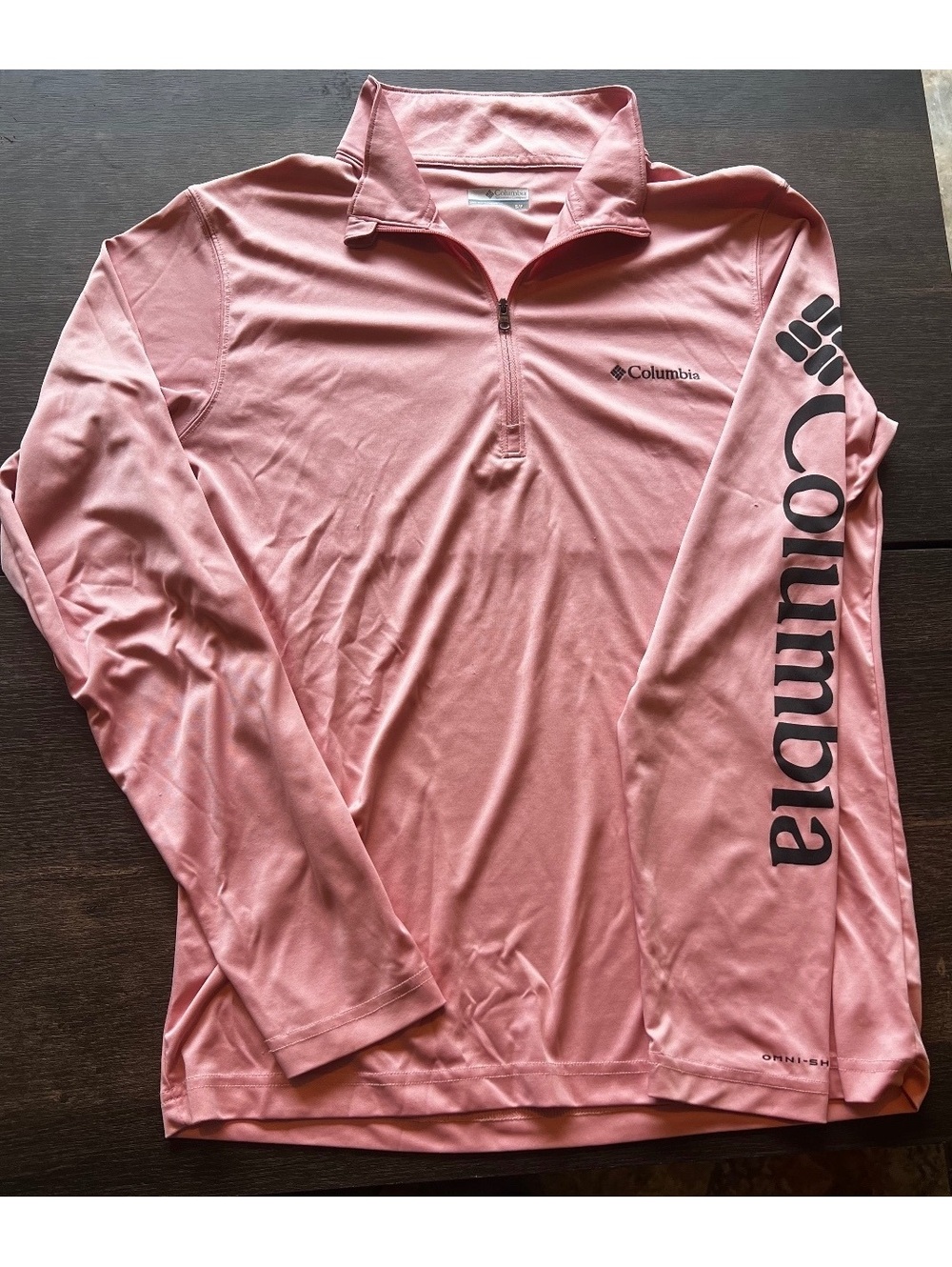 Columbia PFG Women's Pink Quarter-Zip Long Sleeve Shirt Sleeve Logo Top